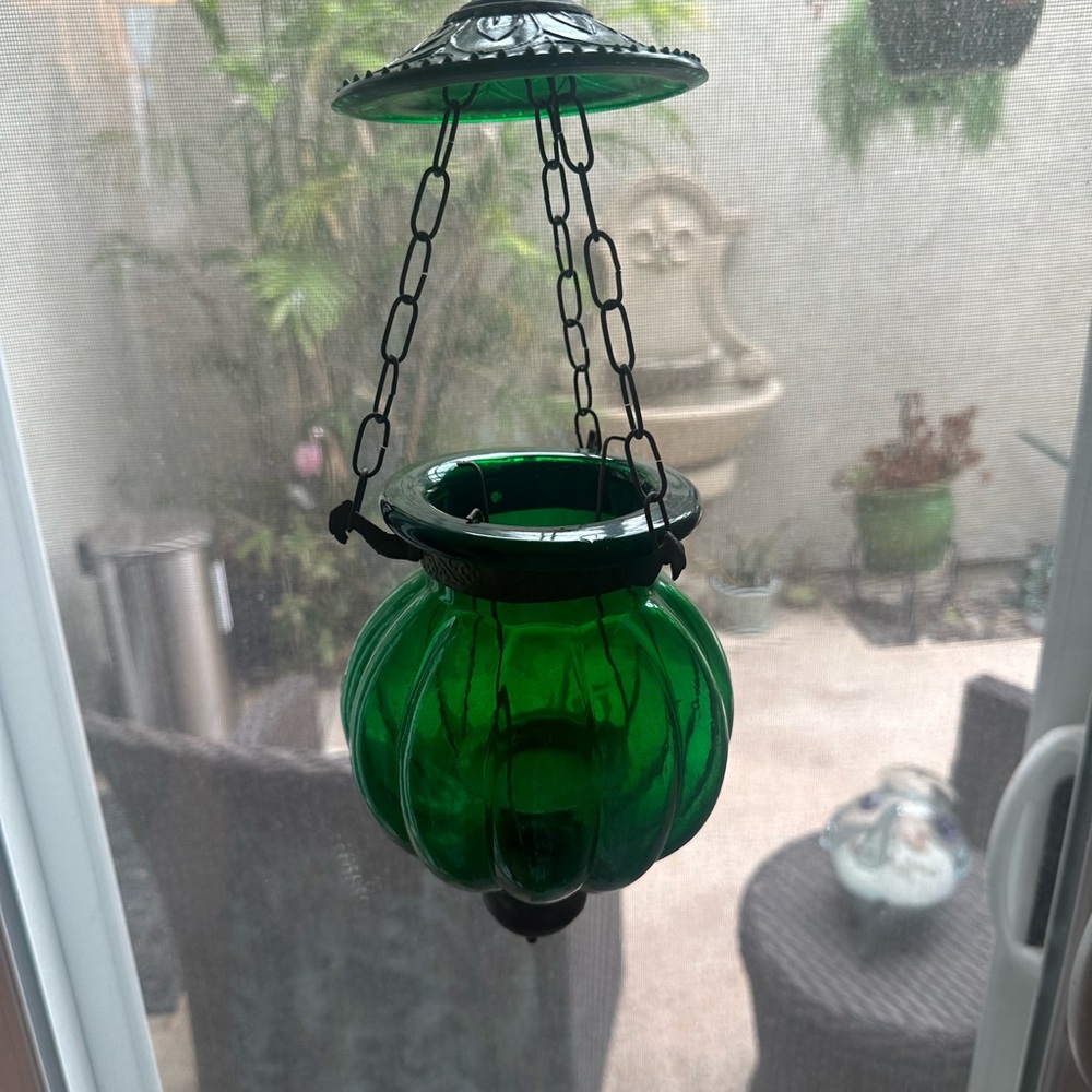 Emerald Green Pumpkin or Melon Bell Jar Lantern with its smoker